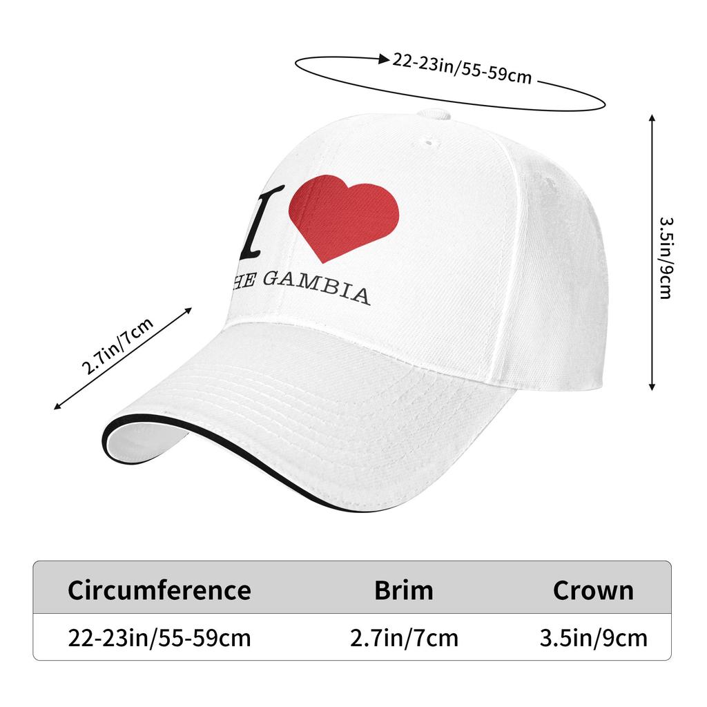 I Love The Gambia Casual Baseball Cap Running Hippie Trucker Hat Summer Sun Visor UnisexTeens Fashion Snapback Cap