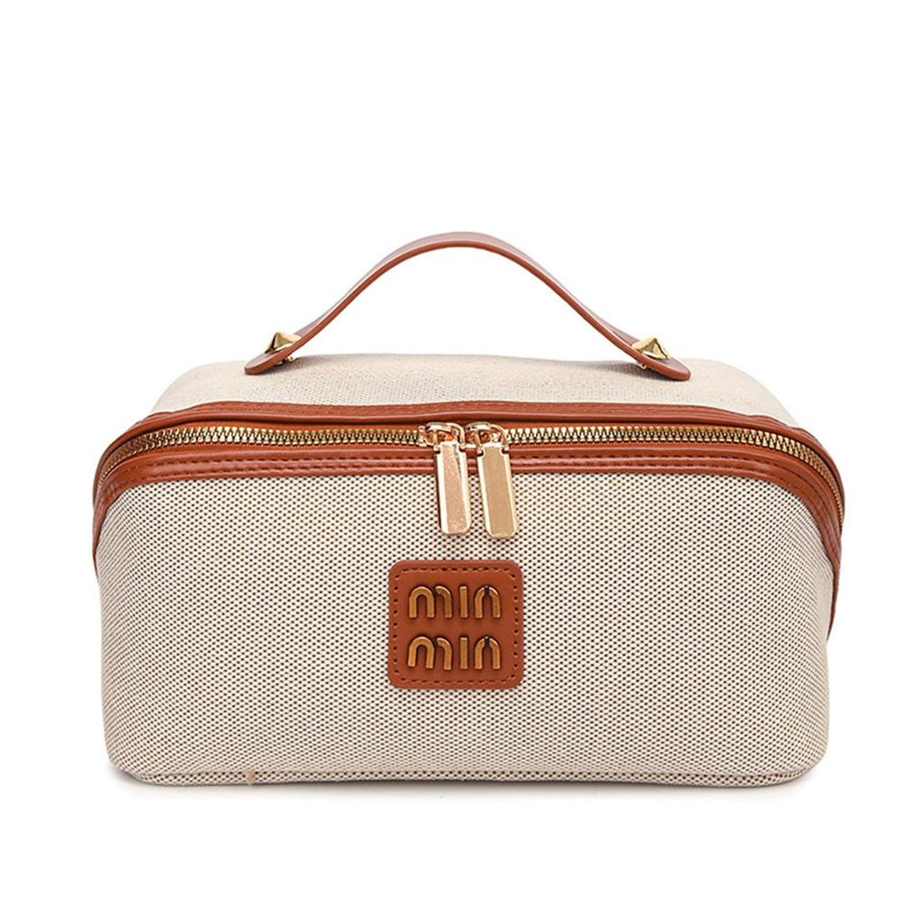 Yodilala New Retro Lightweight Luxury Simple Canvas Handheld Storage Bag with Large Capacity for Luxury Skincare Products and Brown Toiletries,