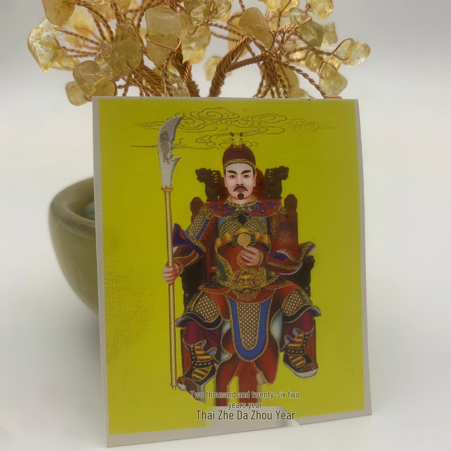 Gold-Painted Cinnabar Heart Wenzhe Great General 2026 Tai Sui Star Lord Thangka