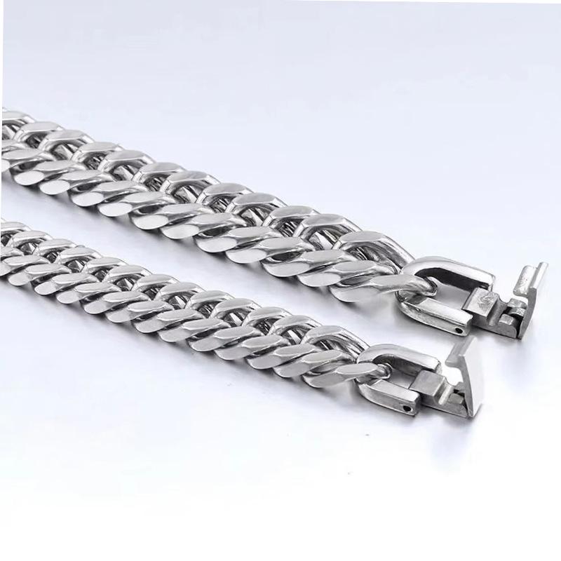 Titanium Steel Four-Sided Double Weave Trendy Cuban Necklace & Bracelet Set