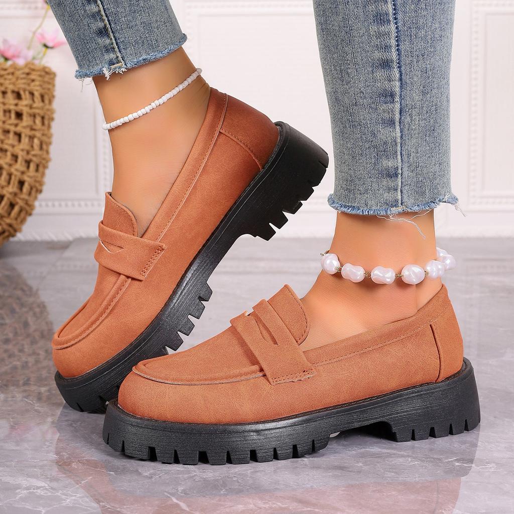 Fashion Women Sneakers Retro British Style Platform Loafers Plus Size Round Toe Single Shoes Woman Thick Bottom Leather Oxford Shoes