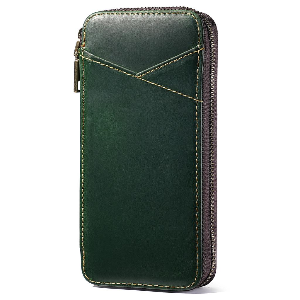 AIGUONIU AA211 Vintage Pull Leather Pen Case 4 Slot Handmade Cowhide Zipper Pouch Multifunctional Student 19x9.5x2.5cm 136g