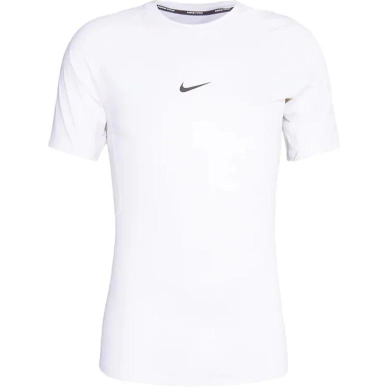 Nike Pro Letter Print Logo Fitted Workout Short Sleeve T-Shirt Men Tops White FB7932-100