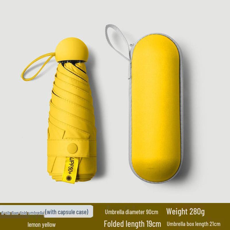 Women's Dual-Use Mini Umbrella: Compact Five-Fold Design, Thickened Fabric, Black Glue for UV Protection, Custom Logo Option