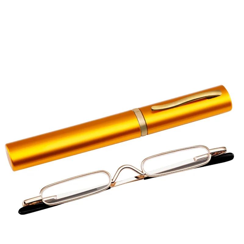 Ultralette lesebriller High-definition Spring Frame Presbyopia Earwear Mote Mini Penneholder Bærbar med Brilleetui