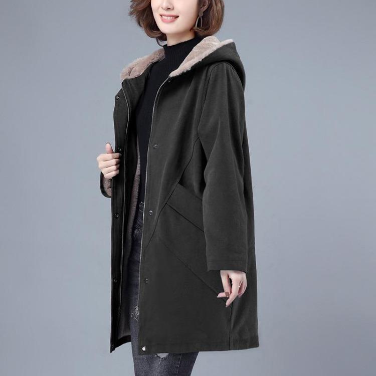 2024 Women Autumn Winter Thickened Cotton Padded Parker Jacket Mid Length Coat for Middle Aged