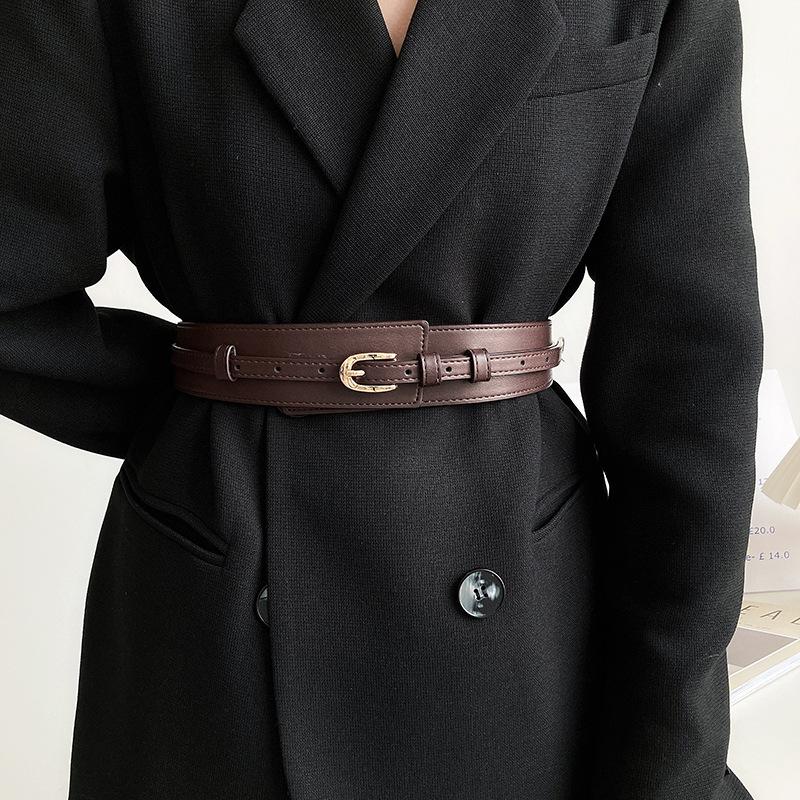 Damen Retro Koreanischer Stil Schwarzer Breiter Gürtel: Vielseitig, Dekorativ und Taillenformend. kaffeebraun
