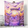 1pc Comfortable Purple Butterfly Bottle Scene Flannel Blanket, 100% Polyester Fiber HD Digital Print, Suitable for All Seasons, Cooling Blanket, Skin-