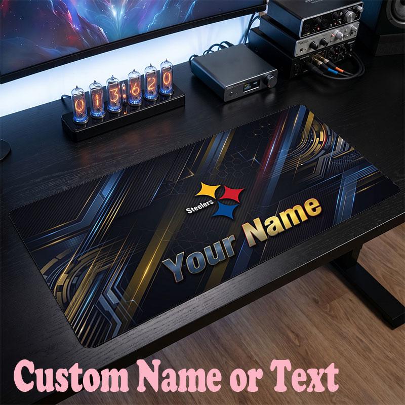 Pittsburgh Steelers Customized Name Text Mouse Pad, Large Desk Mouse Mat Personalized Home Office Present