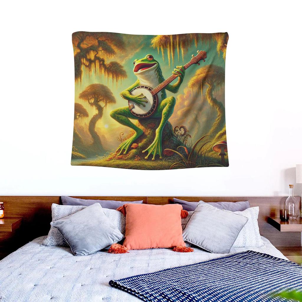Banjo Frog Wall Tapestry Funny Cute Animal Wall Hanging for Bedroom Dorm Home Decor