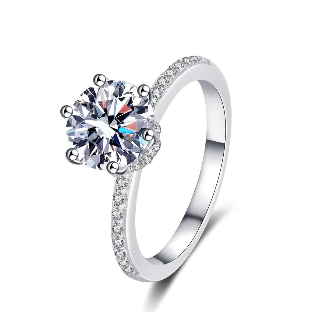 Dainty 925 Silver 1 Carat Round Cut Moissanite Engagement Women's  Vintage Fine Jewelry Rings