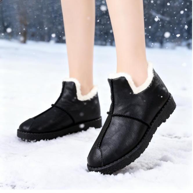 Winter Waterproof Leather Women's Cotton Shoes Plus Fleece Warm Cotton Shoes Casual Non-slip Mother Shoes