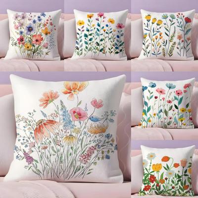 Spring Flowers Cushion Cover Short Plush Doublesided Print Square Throw Pillow Covers Sofa Home Cushion Decor
