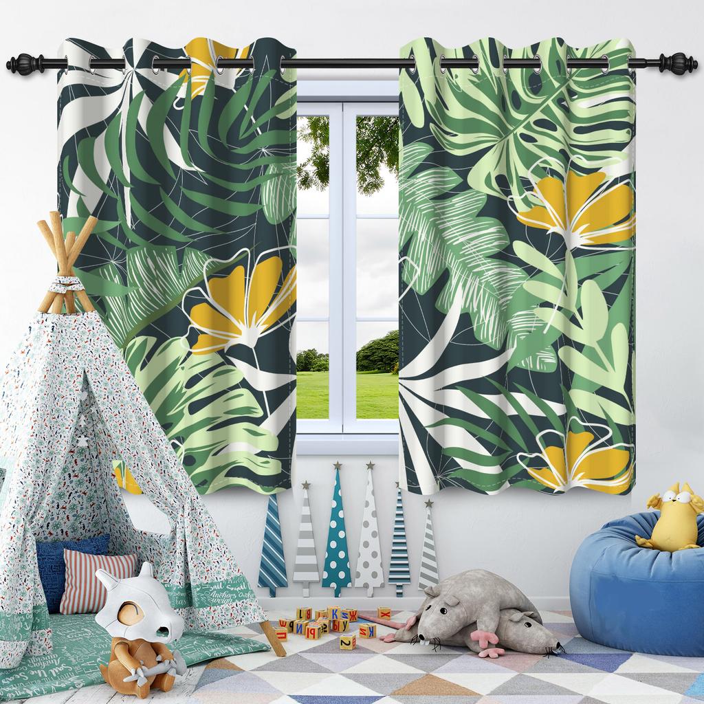Green Plants Leaves Window Curtain Bedroom Living Room Blackout Curtain Morden Home Decoration Heat Insulation Noise Reduction