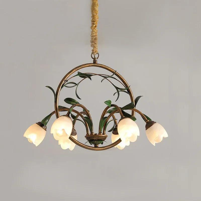 Scandinavian style Chandelier Nordic room apartment decoration pendant light floral wedding green leaf flower glass LED light