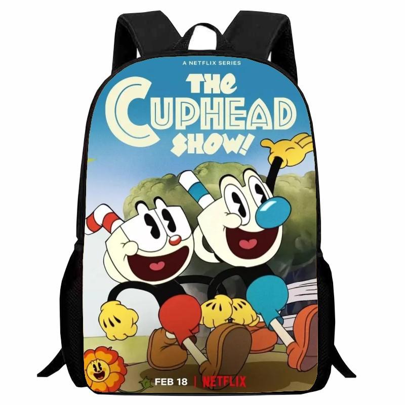 Cuphead Student Backpack Cartoon Teacup Head Backpack Lightweight 123 Grade Boys and Girls