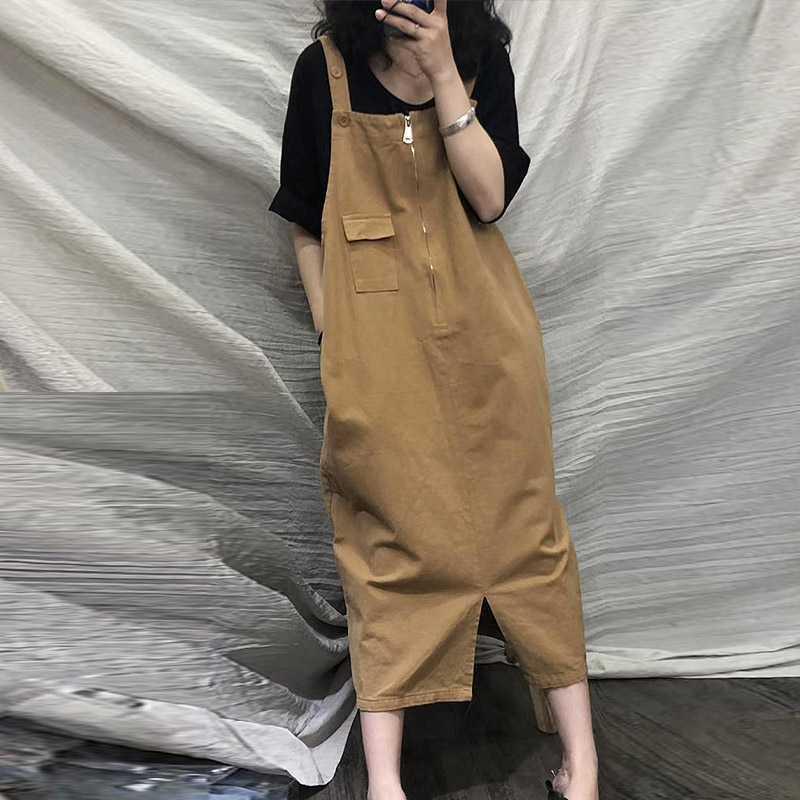 

Spring 2025 Retro Japanese Loose Mid-Length Strap Dress - Women s Army Green Slimming Skirt L [90-125 kg] хакі