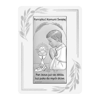 Silver Picture Souvenir of the First Holy Communion for a Boy with Engraving 6717Op-O 13 X 18