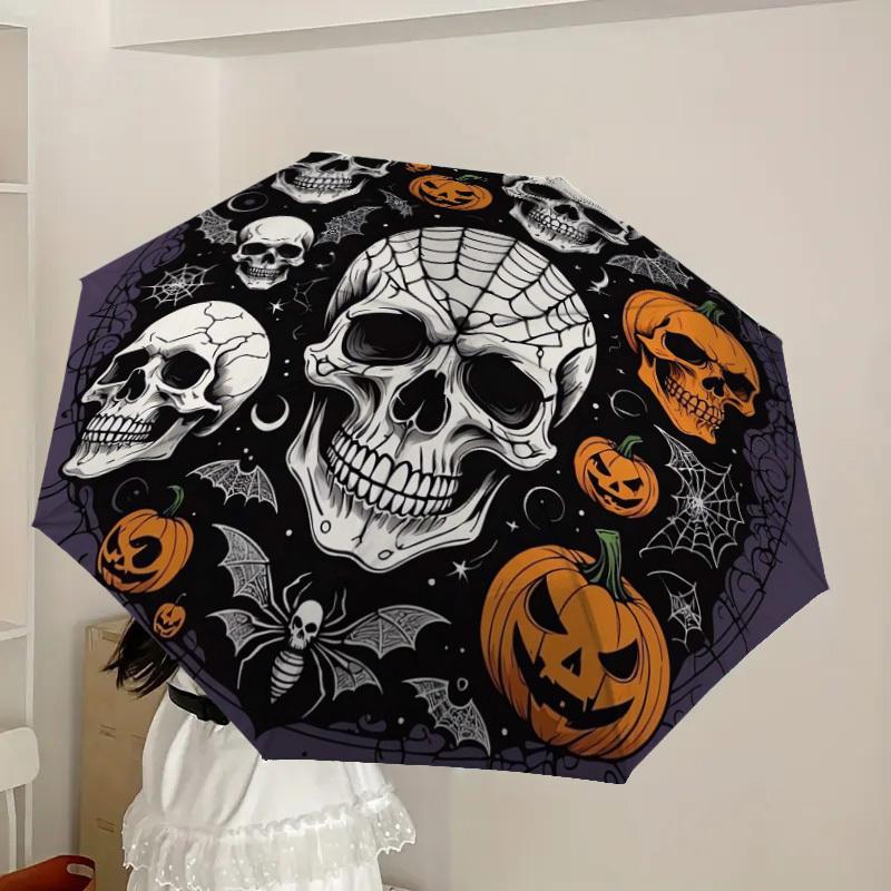 1pc Halloween Skulls Pumpkins Spider Web Umbrella with Plastic Handle,Suitable for All Seasons Home Travel Outdoor UmbrellaDD1508
