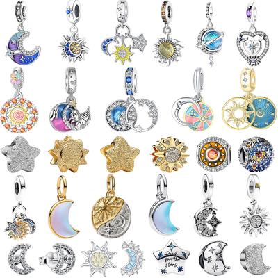 Original Copper Colorful Sun Moon Star Bead Earrings Pendants Fit Diy Bracelets Necklaces Exquisite Jewelry Gift