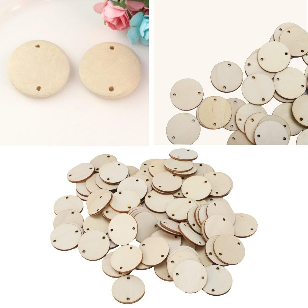 100pcs With Hole Wooden Pendants Round Wooden Circles Wood Handmade DIY Wood Chips Craft Decoration