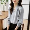 Elegant V-Neck Satin Blouse Women Lightweight Acetate Chiffon Shirt Slim Fit Office Wear 2026