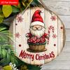 Semn din lemn de Crăciun Fericit cu model adorabil de gnom - Semn rotund Navidad pentru ușa de la intrare, decor suspendat de perete - Decorațiune ideală de Crăciun