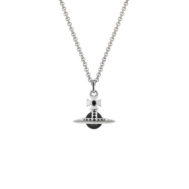 Vivienne Westwood Tiny Saturnus 3D Bol Hanger Ketting Unisex ketting Zilver Zwart 63020097-02P755 Box+Shopping Bag white