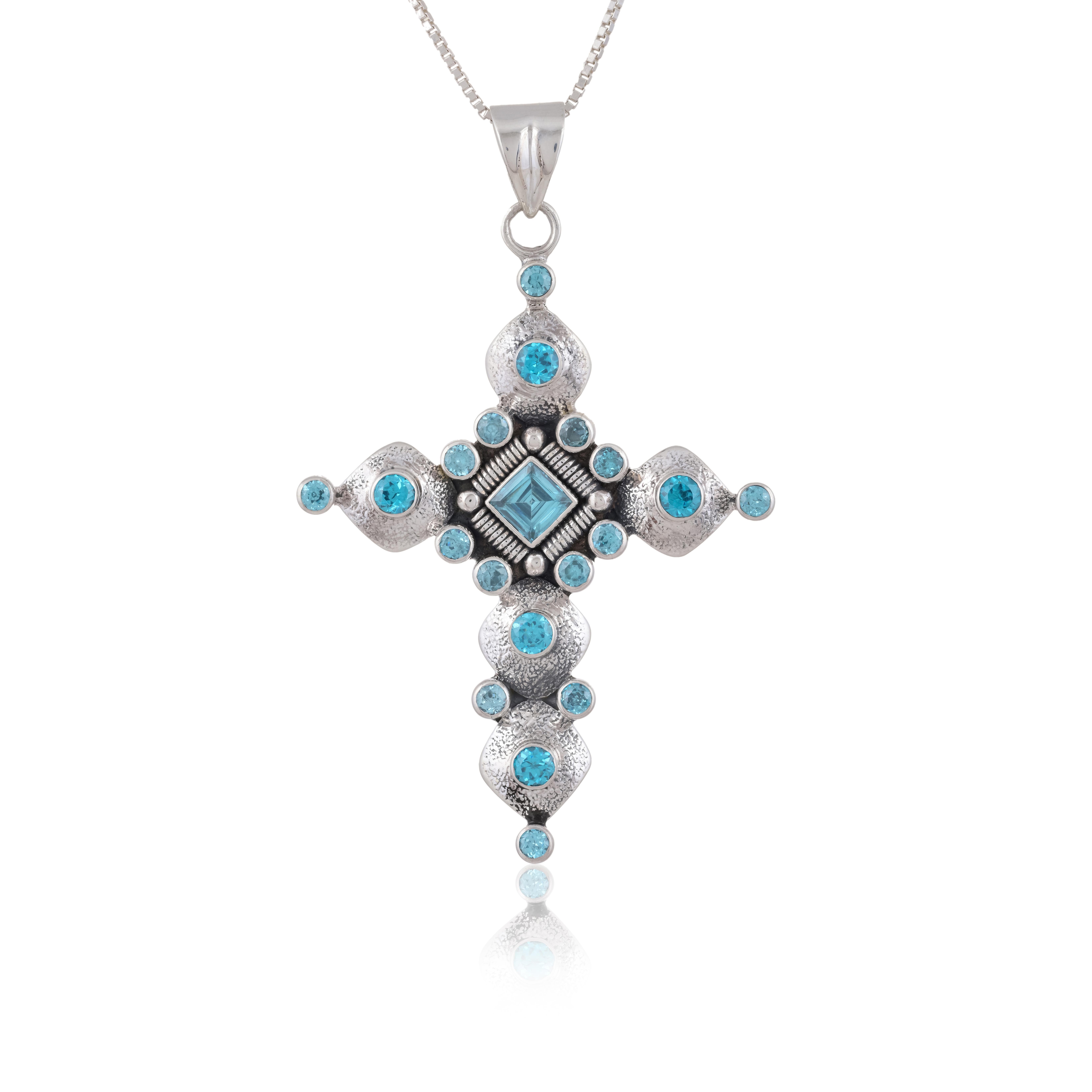 

Blue cz cross designer Pendant 925 silver charm pendant SSP249