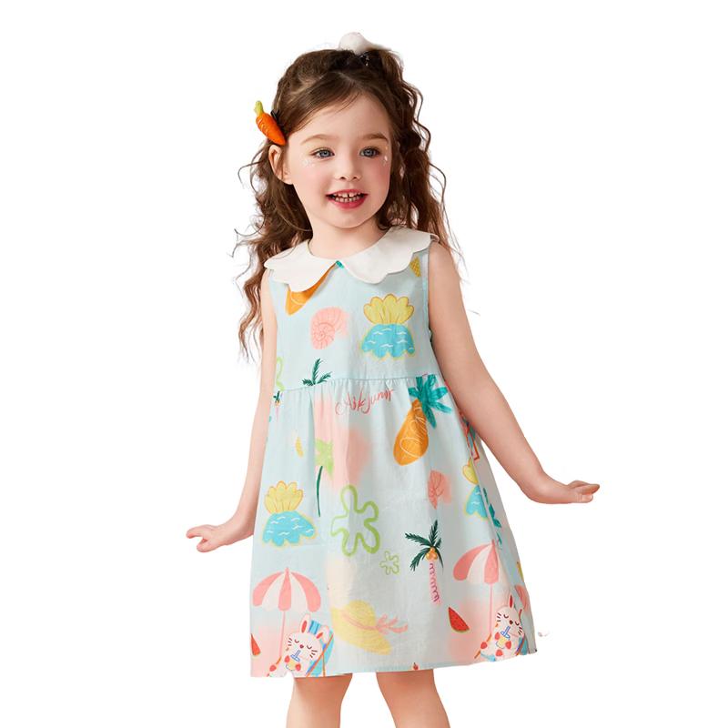 ASK JUNIOR Girls' Forest Style Sleeveless Doll Collar Dress