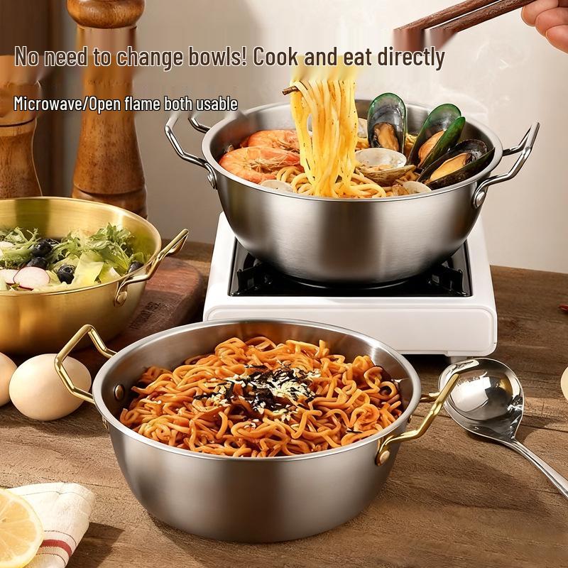 Korean Stainless Steel Double-Ear Bowl: Instant Noodles, Yogurt, and Small Hot Pot