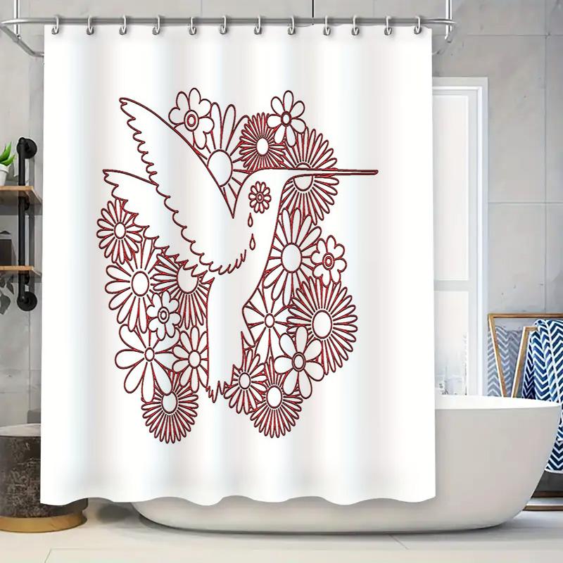 

Floral Hummingbird Shower Curtain Nature Birds Pattern Bathroom Decor Set Waterproof Fabric Backdrop W60H190(CM)-1 Pcs