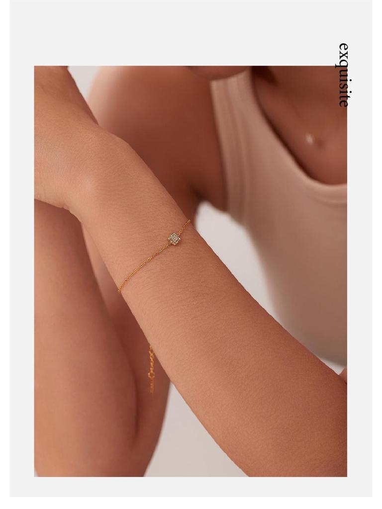 Retro Hong Kong-Inspired Exquisite Women's Bracelet: 18K Gold Titanium Steel with Zircon Square Pendant Beads.