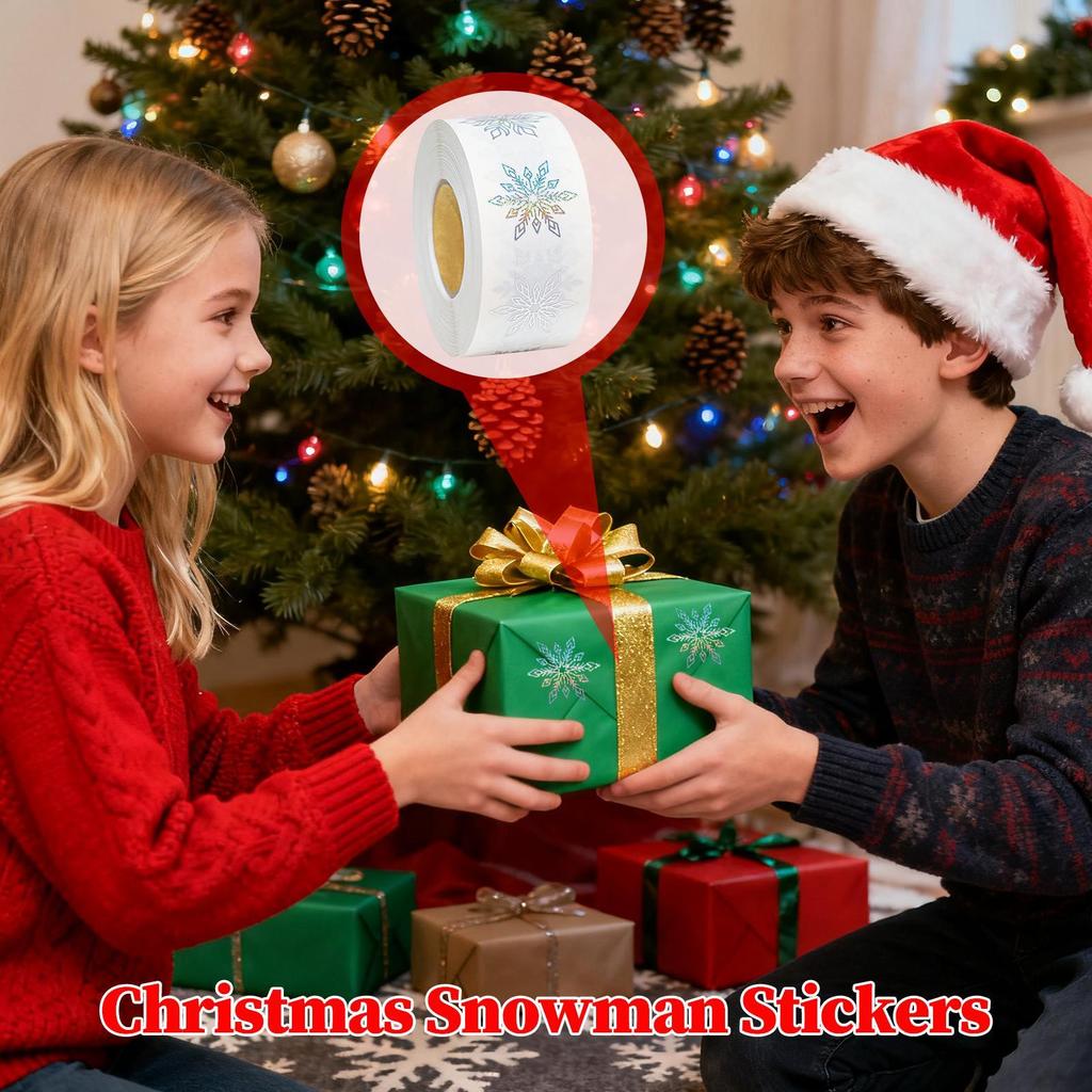 500pcs/roll Snowflake Envelope Stickers Glitter Round Christmas Labels Winter Holiday Envelope Scrapbook Seal Decor For Journal