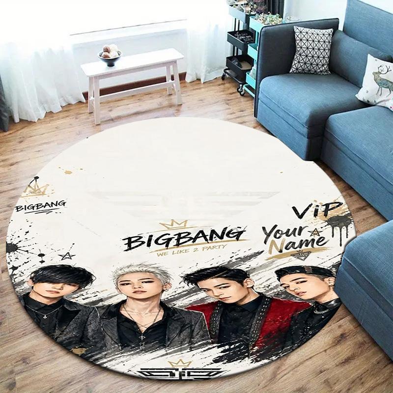 Bigbang Music Custom Name Round Area Rug Carpet Rug For Living Room Bedroom Sofa Playroom Decor Nonslip Floor Mat