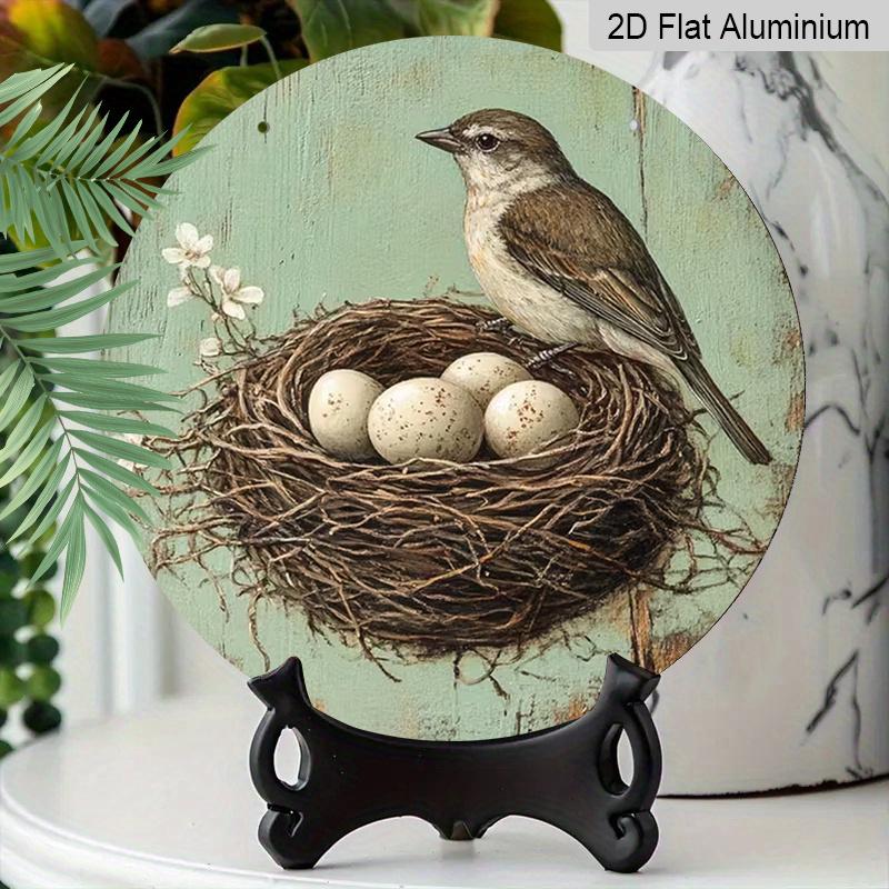 2D Flat Aluminum Retro Bird's Nest and Egg-Themed Wall Decor Rustic Style 7.87 Inches X 7.87 Inches Perfect for Homes, Studios, Cafes, Gardens, Front