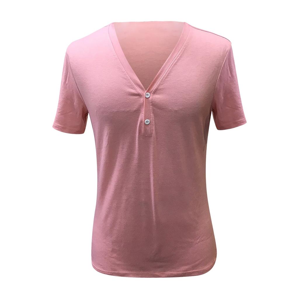 Men's Thin Button V-neck Solid Color Street Casual T-shirt