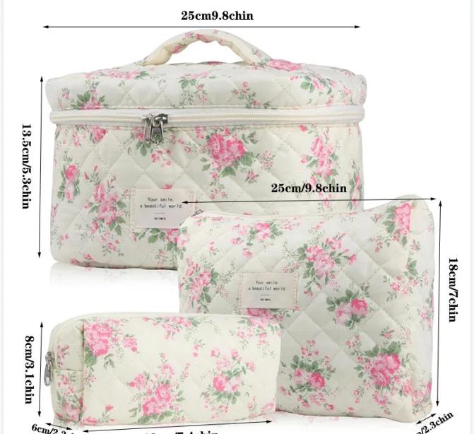 1 pièce Mignon Fleurs Coton Sac de Maquillage Femmes Fermeture Éclair Organisateur Cosmétique Tissu Sac à Main Forme Boîte Portable Étui de Toilette pour Filles