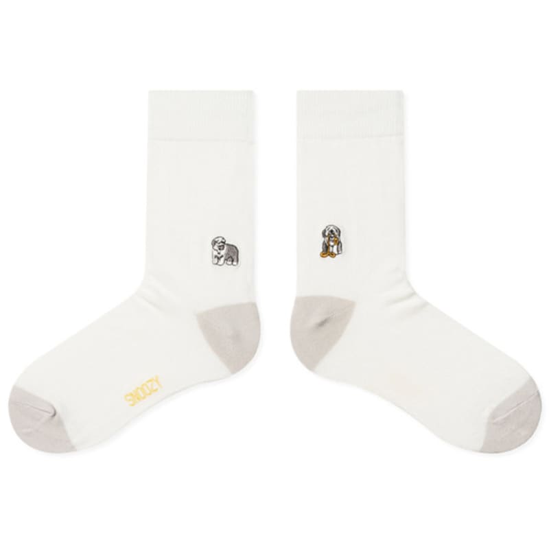 SNOOZY Sheepdog Puppy Embroidered Socks (White Gray)