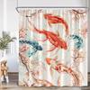 Japanese Style Shower Curtain Pink Cherry Blossom Floral White Crane Mountain Koi Carp Ink Scenery Modern Bathroom Curtain Decor