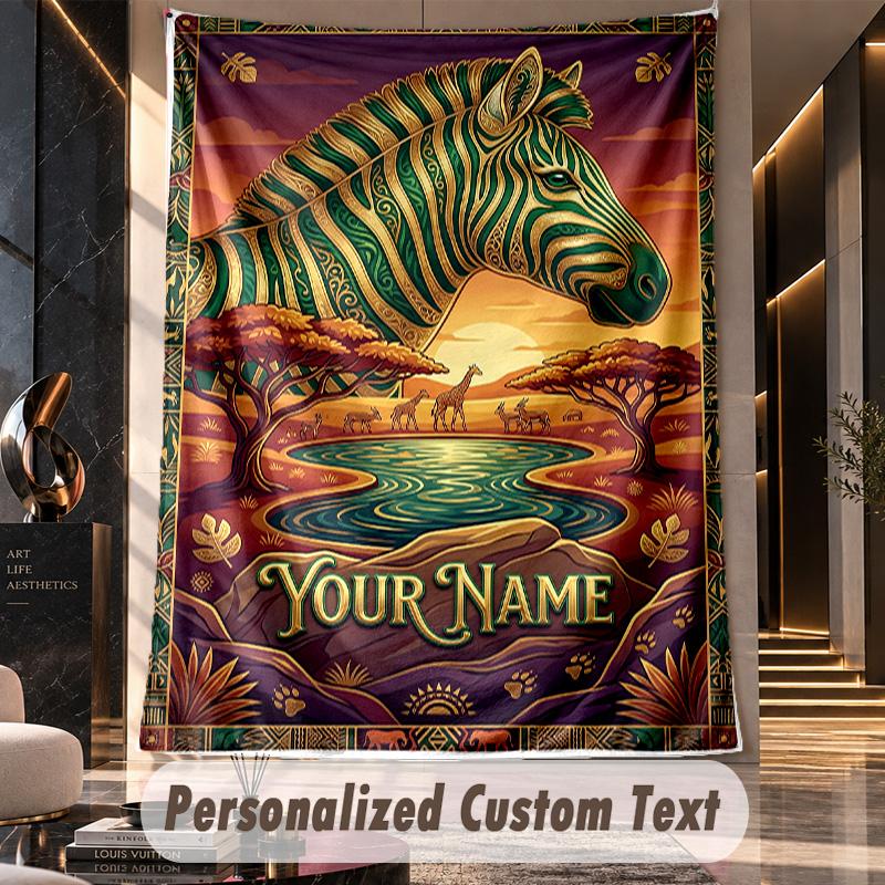 Zebra Star Blanket Theme Wall Tapestry Customized With Name Text Personalized Hanging Tapestry For Bedroom Living Room Decor
