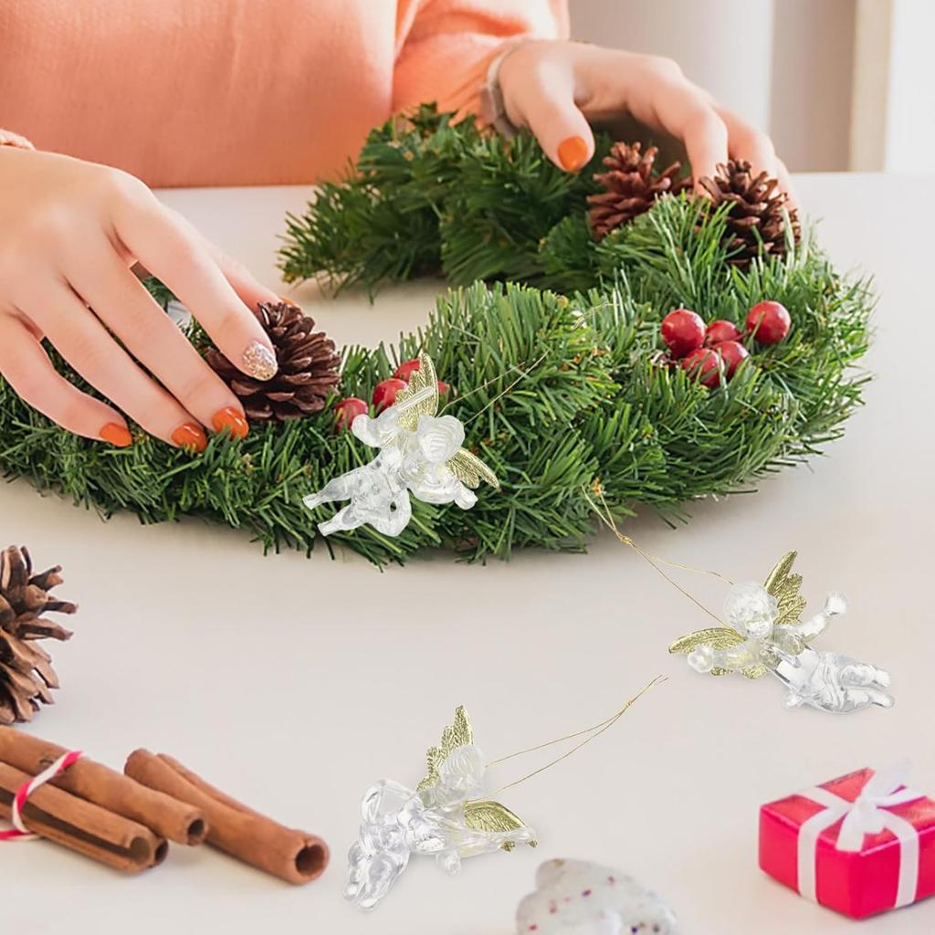 4 adet Noel Meleği Süsü Kristal Berraklığında Altın Kanatlı Melek Noel Ağacı Asılı Süsler Tatil Süslemeleri