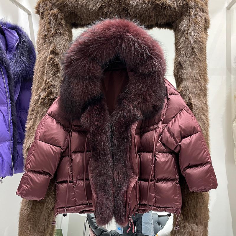 European winter new luxury fur big fur collar hooded down jacket women's medium and long thickened fashion coat
