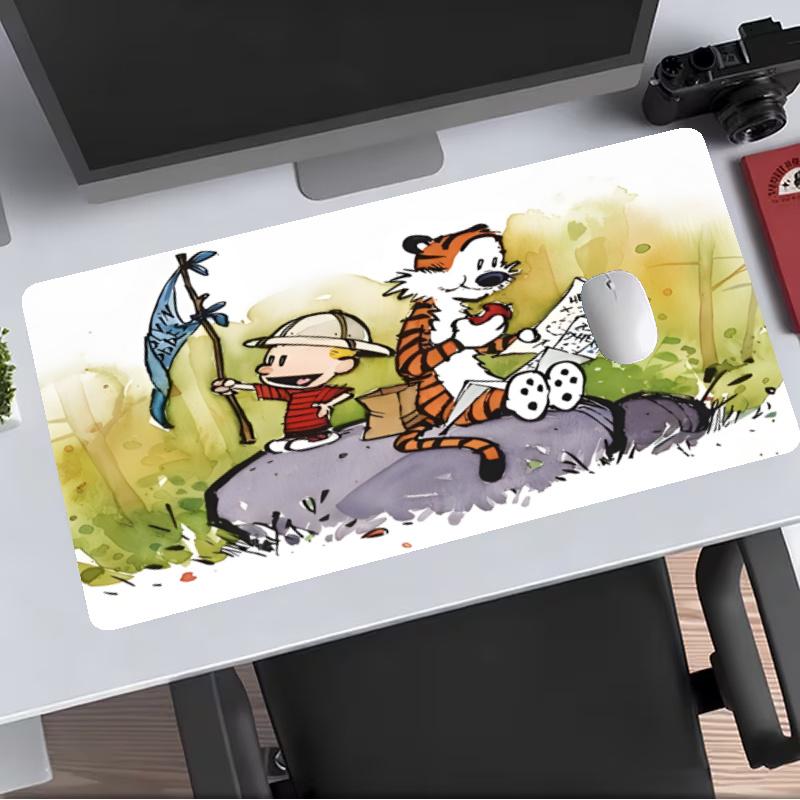 Calvin and Hobbes Extended Gaming Mouse Pad with Stitched Edges NonSlip Rubber Base Waterproof Desk Mat for Computer Laptop Office Gaming