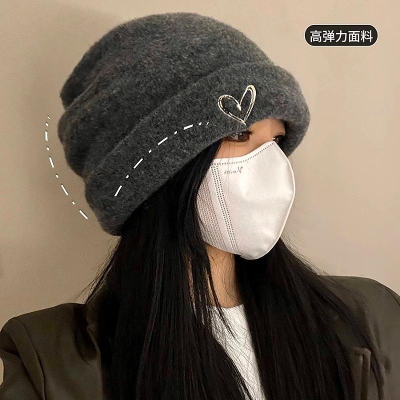 Hat women's autumn and winter warm wool hat big head circumference loose face small ear protectors stacking hat knitted cold hat