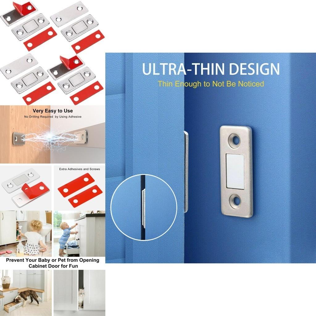 Thin Magnetic Door Latch For Cabinet Automatic And Wall-mounted Stainless Steel Material