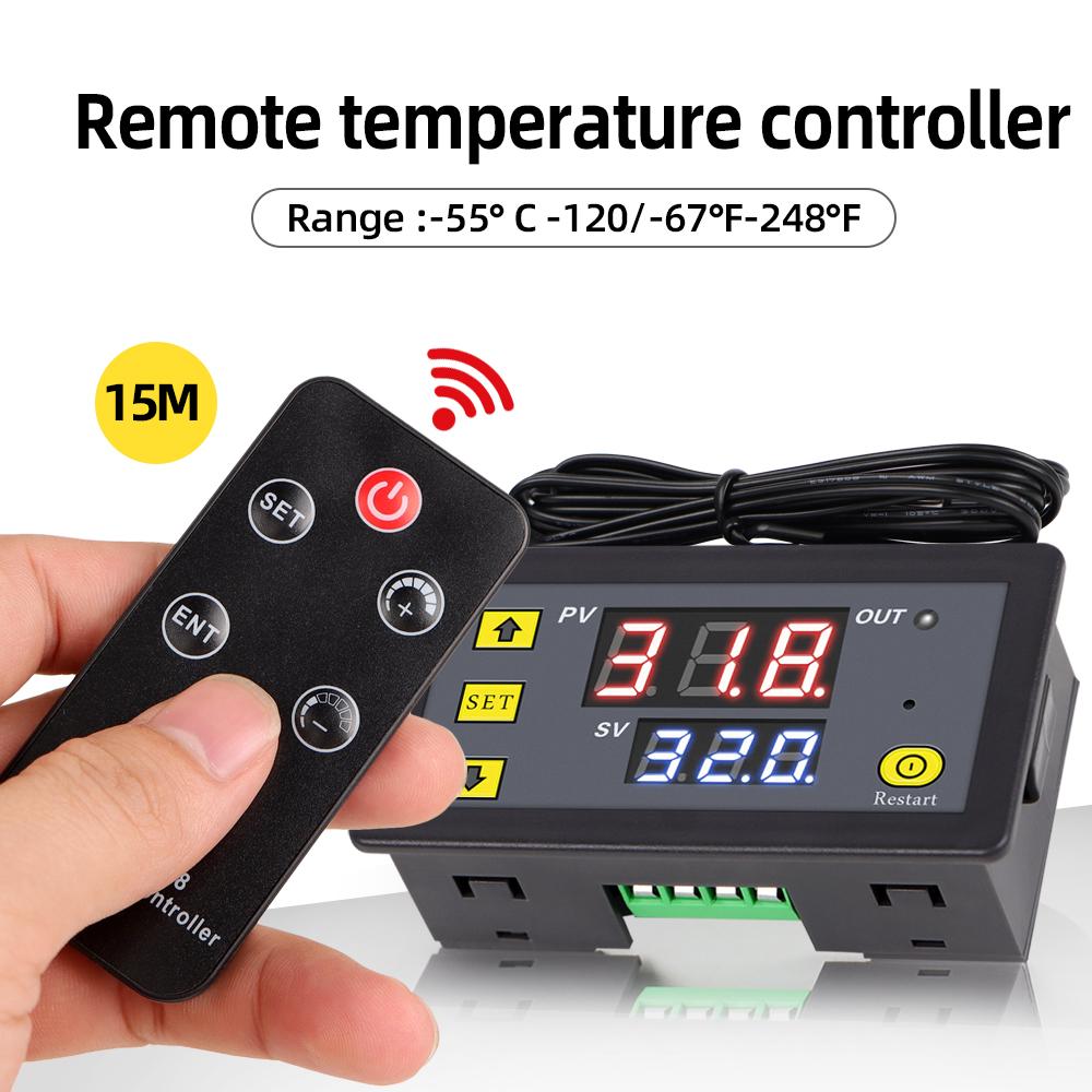 W1608 LED Displej Digitální Regulátor Teploty DC 12V Ovládání Tepla Chlazení Alarm Termostat se Snímačem NTC Dálkové Ovládání