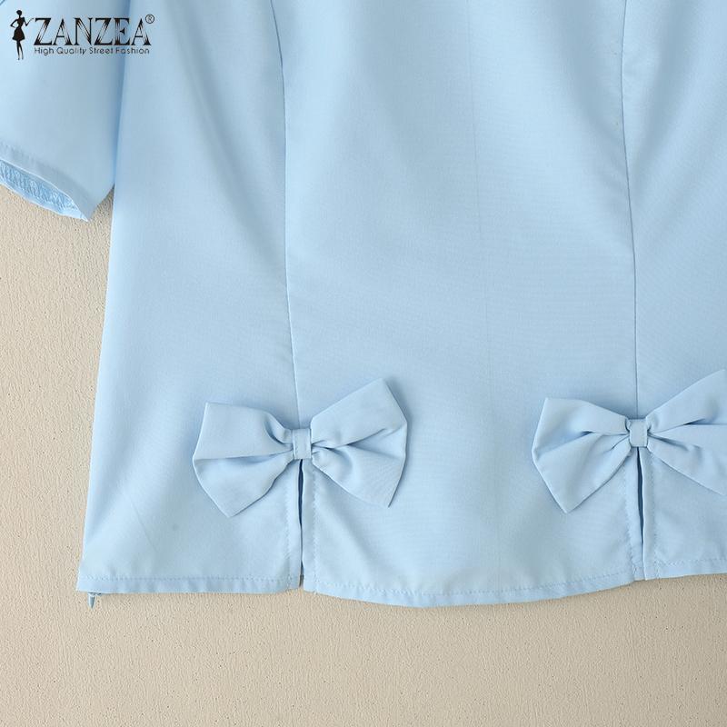 ZANZEA Women Summer Round Neck Solid Color Casual Short Sleeve Blouse
