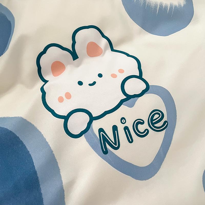 Blue Love Duvet Cover Set Heart Shaped Cute Rabbit Print Bedding Sets For Women Girls Teens Bed Set Flat Sheet Reversible Covers