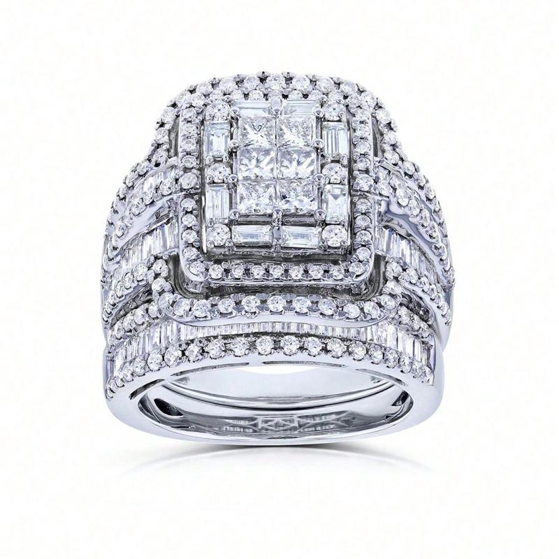 S/Set Luxuriöses Übertriebenes Damen Funkelndes Quadratisches Zirkonia Ring Set für Braut Hochzeit Valentinstag Geschenk Ewigkeit Schmuck